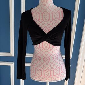 Cotton Candy Black Wrap Long Sleeve Crop Top - Size S